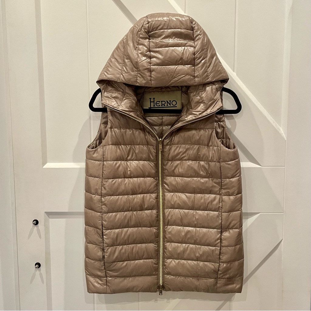 Herno Hooded Down Puffer Vest In Taupe